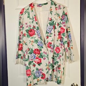 90s Spring Floral Blazer with Red and Purple Roses